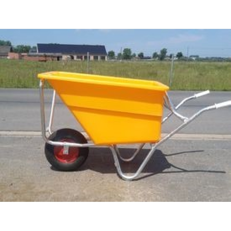 Landbouwkruiwagen 170L in veiligheidskleur geel met warm verzinkt onderstel en 2 wielen met stalen velg - KRUIW-21176
