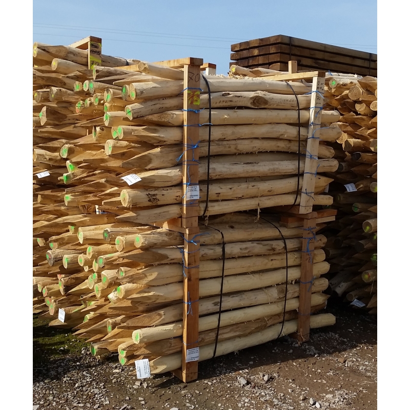 Acacia paal Robinia paal weidepaal gepunt voor tuin en dier - Hoogte 2M - Diameter 10-12CM - mooie uitgesorteerde geschilde palen - ACA-P-H200-DIA10-12CM