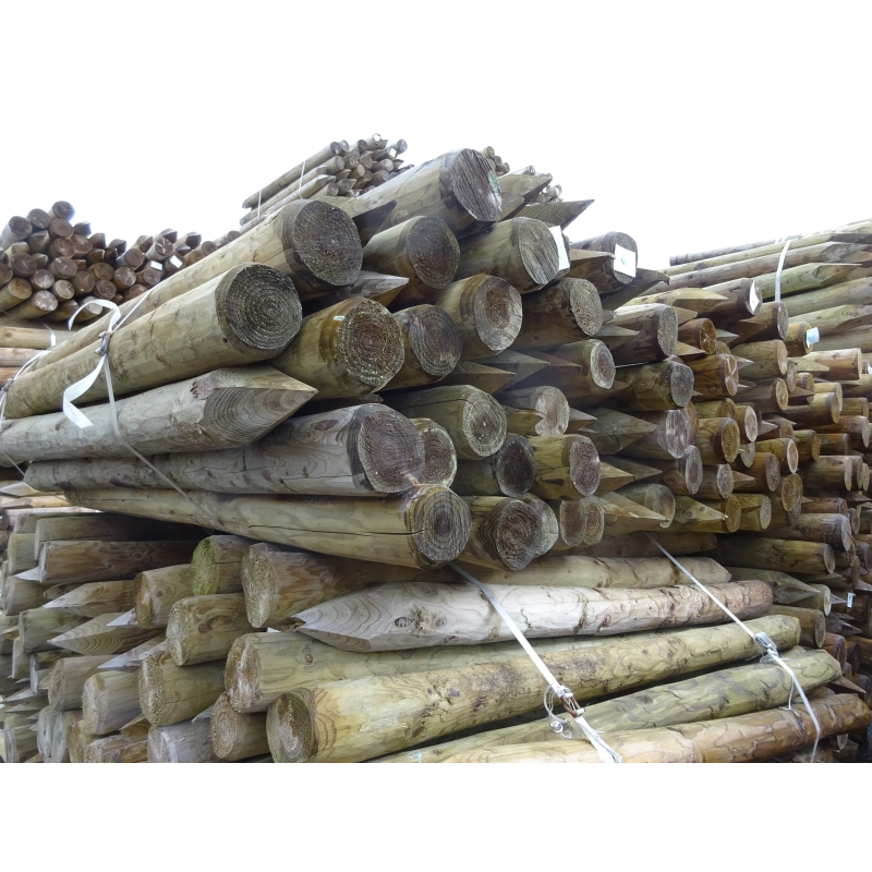 Houten paal Gepunt Ontschorst, Hoogte 200 cm Diameter 9 cm - Geimpregneerde Den - voor tuin en weide - Agrodieren - DEN-P-ONTSCH-H200-DIA9
