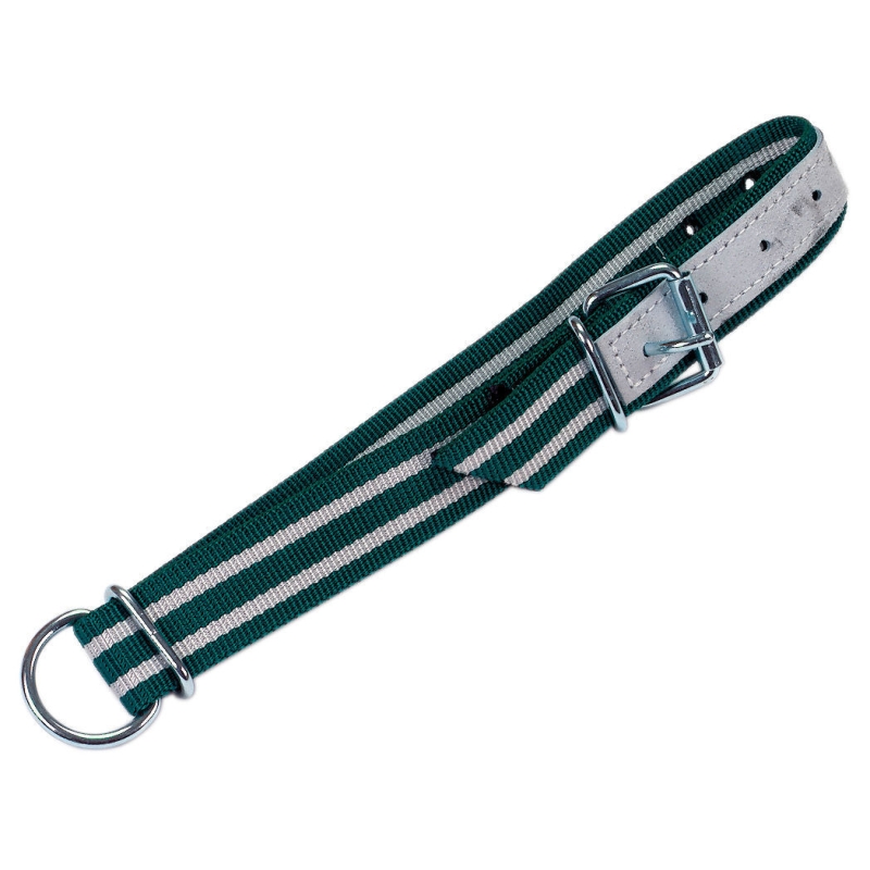 Halsb. groen/wit,130x4cm rol- gesp, ovalen lid en D-ring - 125306