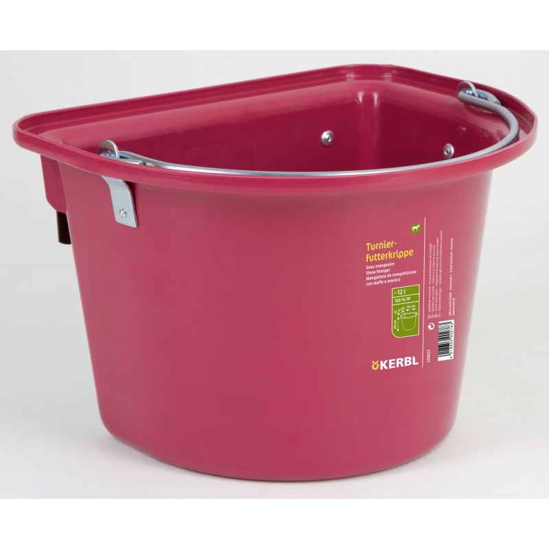 Seau mangeoire plastique 12l, avec anse, ros&eacute; - 328053