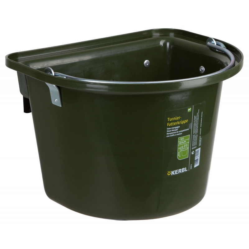 Seau mangeoire plastique 12l, avec anse, vert fonc&eacute; - 32872