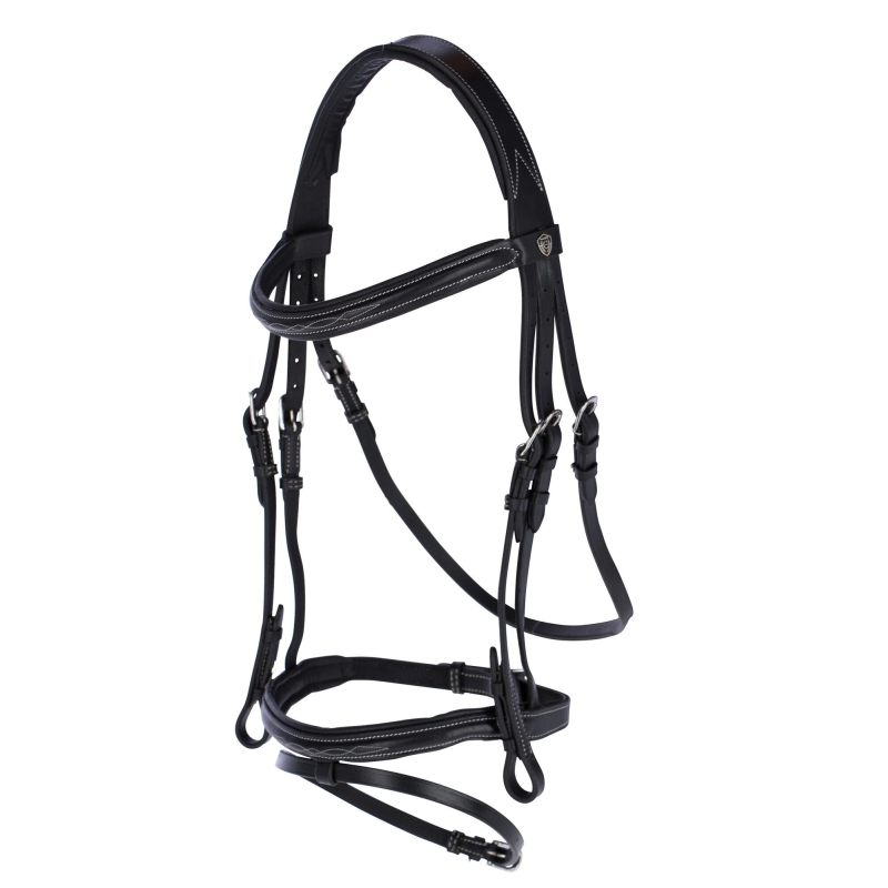 Trenshoofdstel Classic Leder, zwart, volbloed - 326138