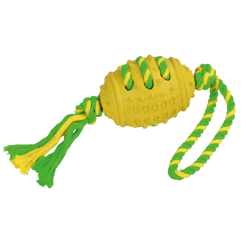 Voetbal massief rubber-katoen groen-geel, 42 cm - 81458