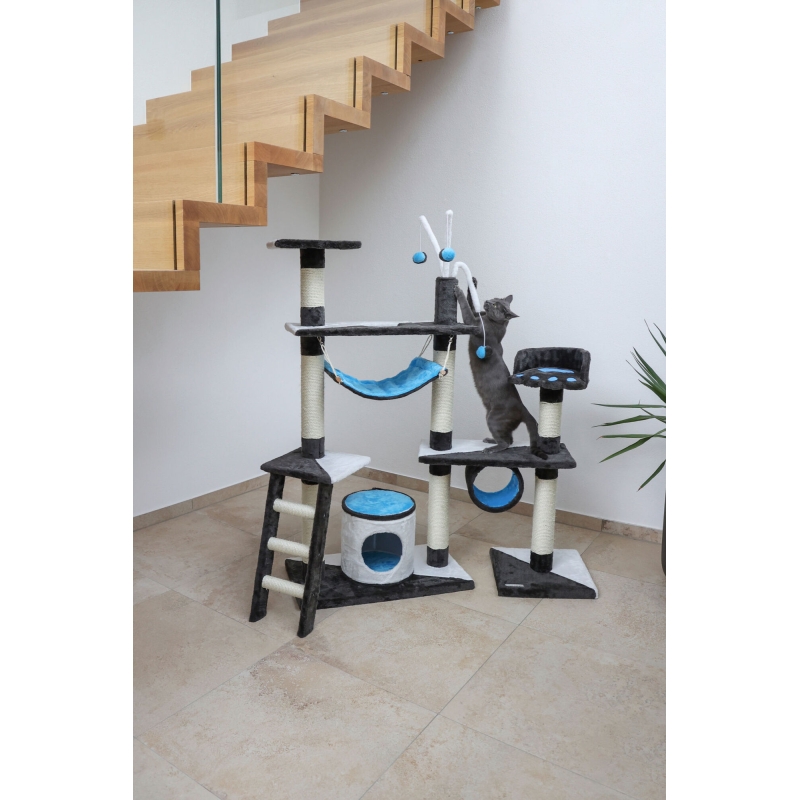 Arbre &agrave; chat Creativ 150cm, anthracite-bleu-blanc - 81505