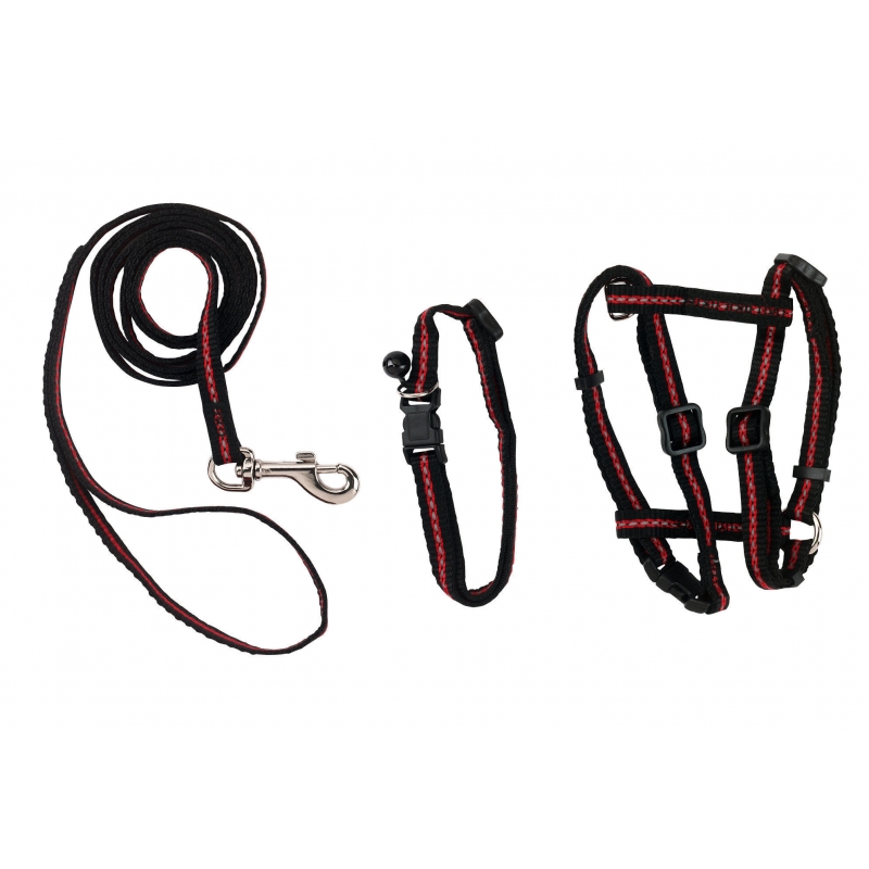 Set van halsband, tuig en lijn v. katten, reflecterend - 83785