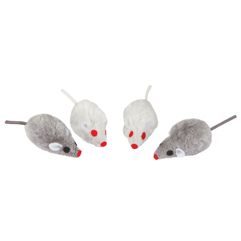 Muis grijs-wit 5cm, 4st.-zak - 84255