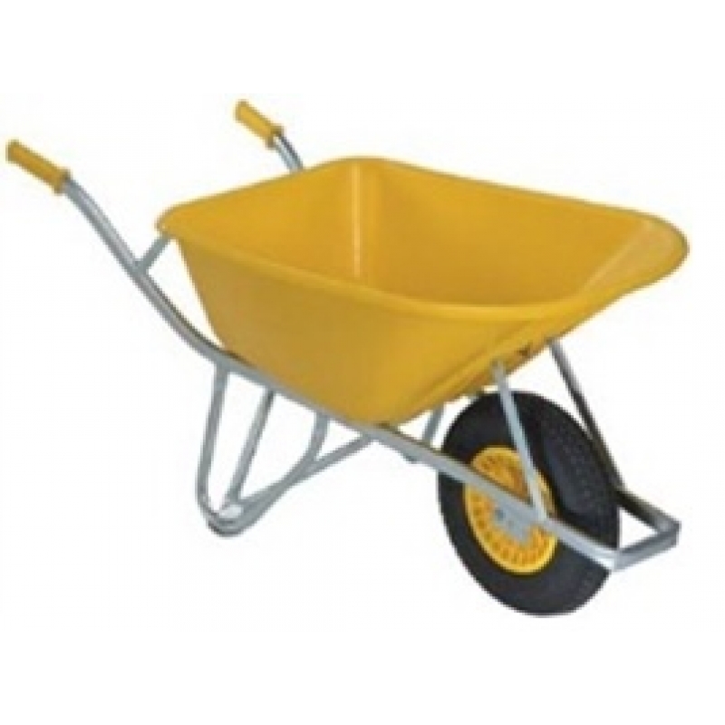 Kruiwagen in heavy duty kunststof 100liter met stalen velg en geel anti lek polyurethaan wiel - KRUIW-02100RB