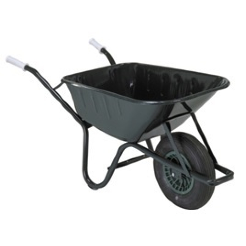 Kruiwagen gelakt 90liter zware bouw rechte neus met stalen velg en geel anti lek polyurethaan wiel 2ply - KRUIW-58032RB
