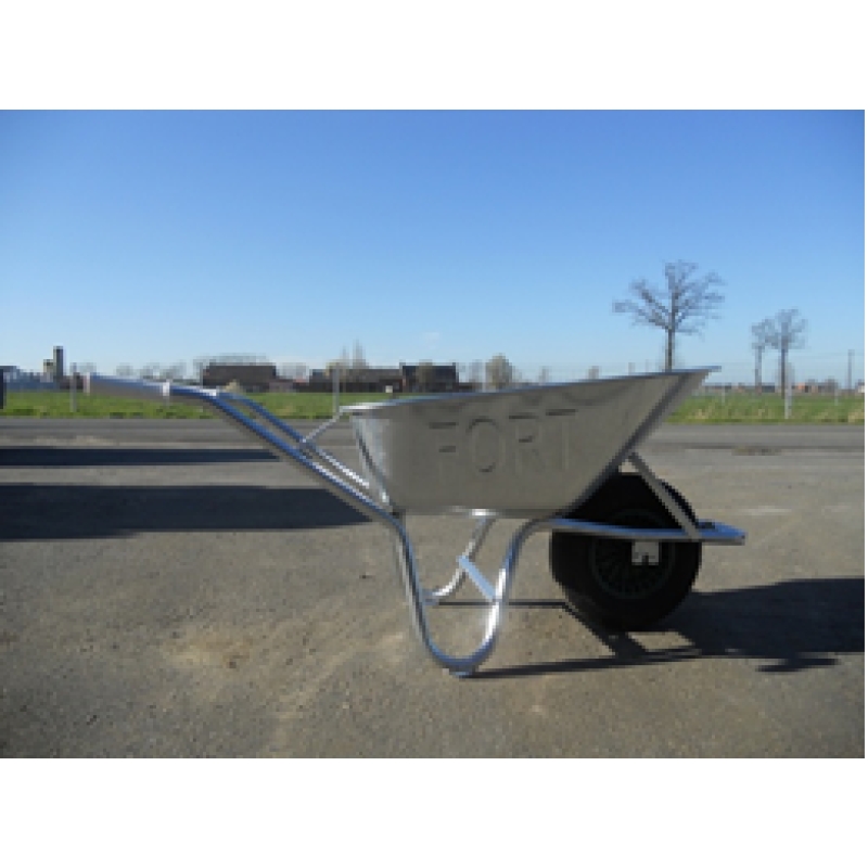 Kruiwagen warm verzinkt 85liter zware bouw ronde neus met stalen velg en geel anti lek polyurethaan wiel - KRUIW-68203RB