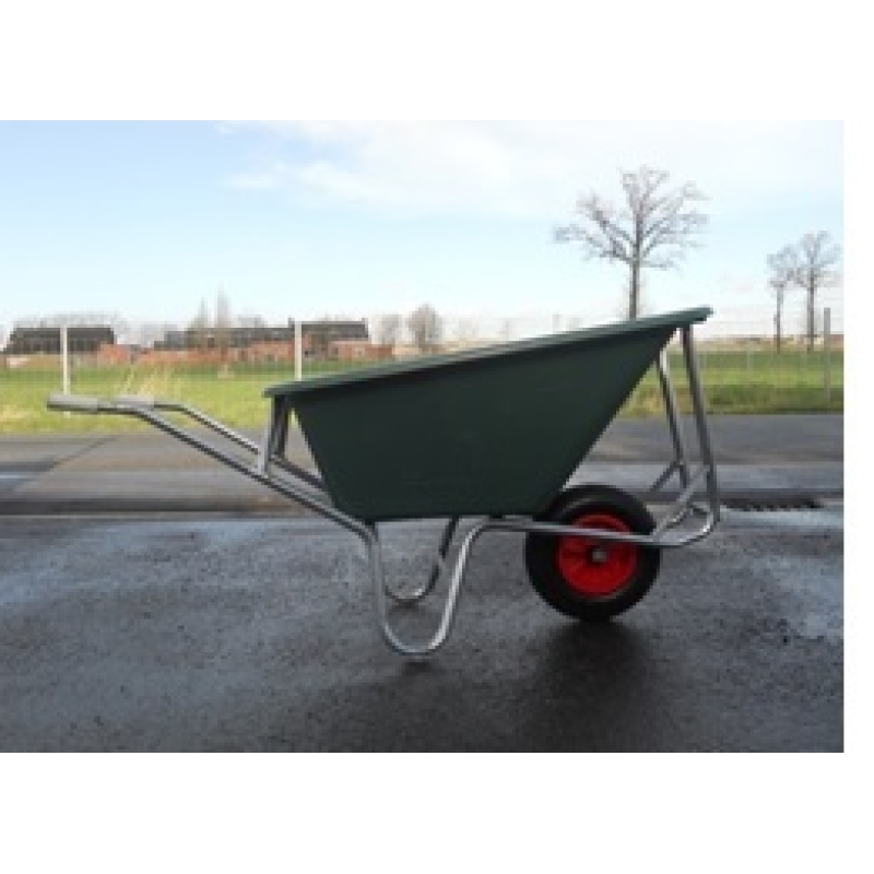 kruiwagen polypropyleen bak 160liter warm verzinkt onderstel met polypropyleen groene kunststof velg en nooit meer lek kruiwagenwiel - KRUIW-1HOR.S