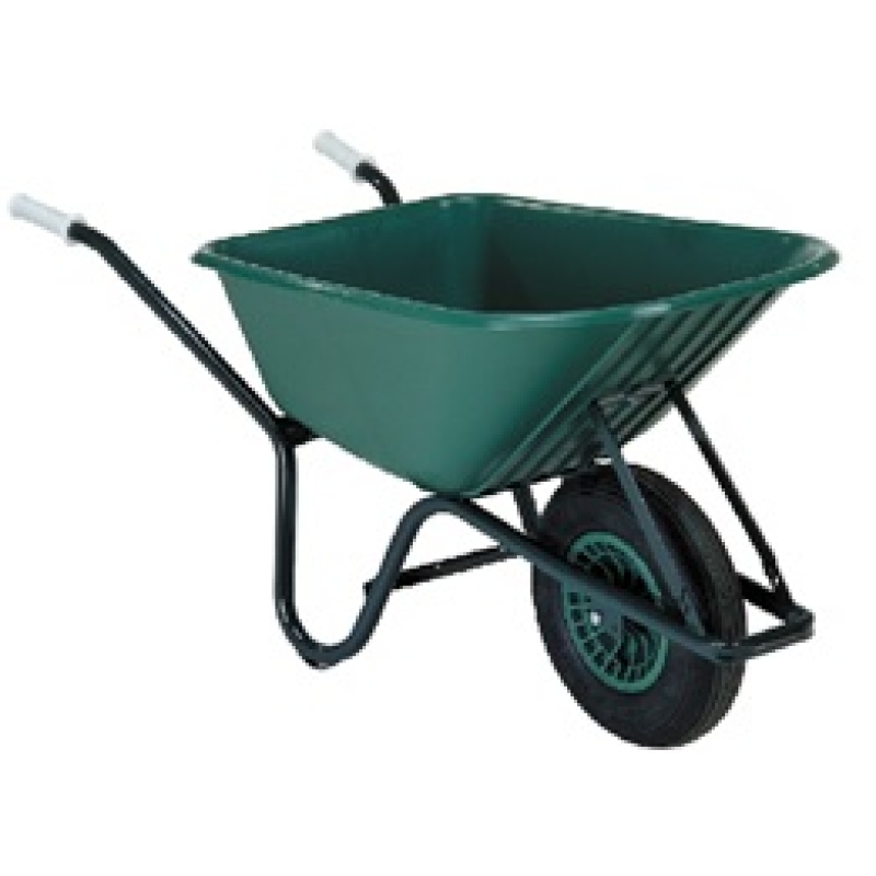 kruiwagen ideaal voor huis en tuin kunststof bak 100liter rechte neus gelakt onderstel met stalen velg en geel anti lek polyurethaan wiel - KRUIW-01007DRB