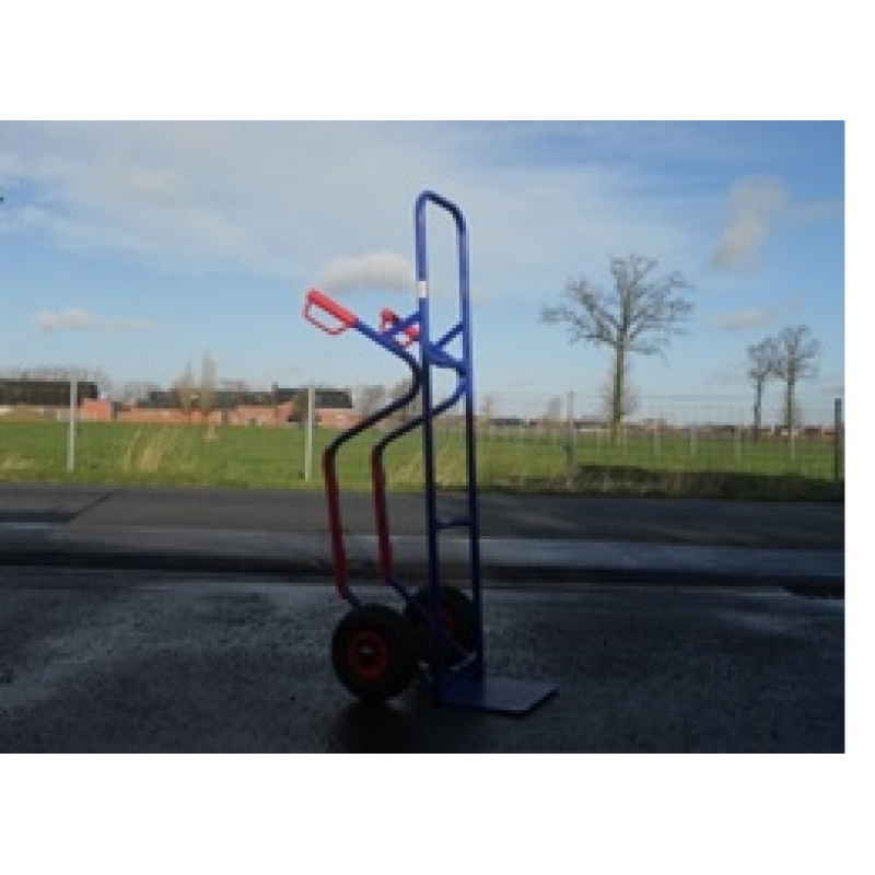 steekwagen hoog blauw gelakt met stalen velg en geel anti lek band polyurethaan wiel  - STEEK-101011DY